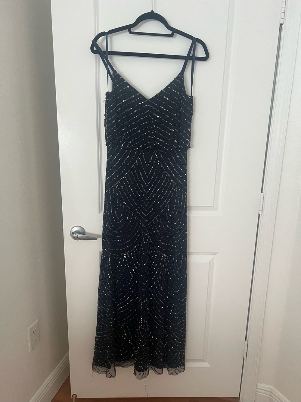 Adrianna Papell Black Beaded V-Neck Maxi Dress - Navy - Size 2